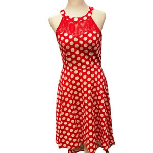 Dress Tells Red/White Polka Dots Lace Hi-Lo Swing Halter Dress Size Small (S)‎